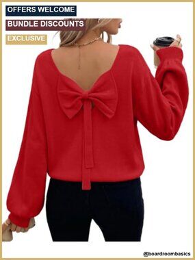 Back Bow Pullover Sweater | Lantern Sleeve Knit | Crewneck Cute Fall Fashion